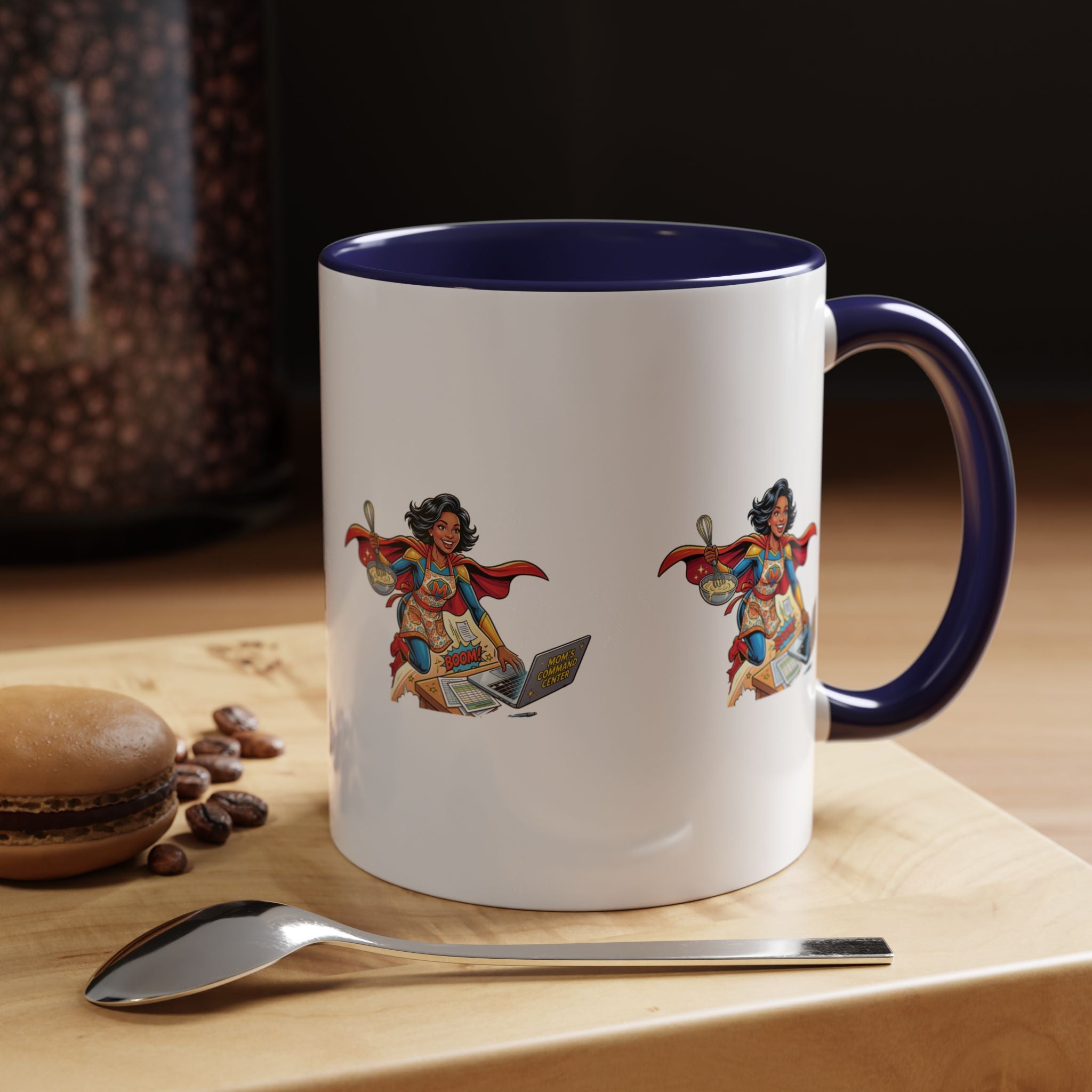 Supermom Coffee Mug — Mom Superhero Design, 'Boom!' Accent Mug (11/15oz)