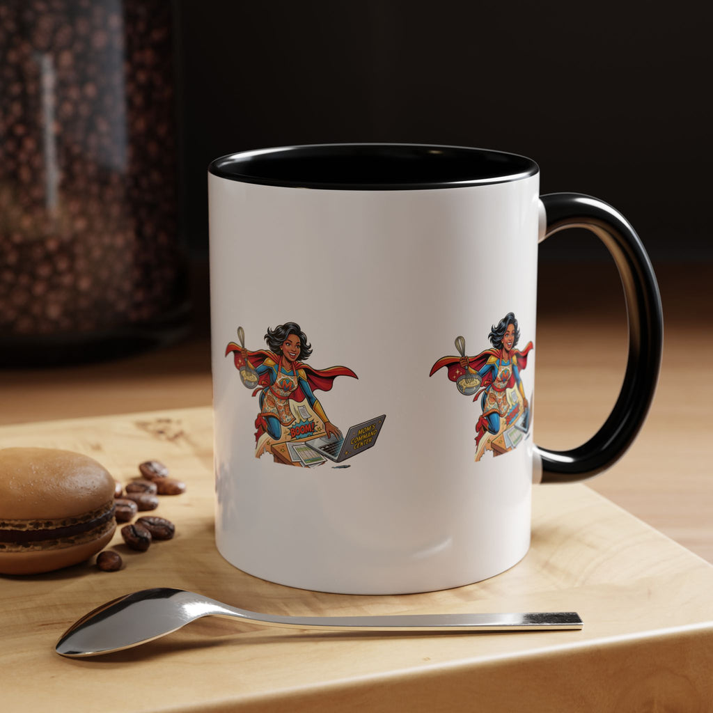 Supermom Coffee Mug — Mom Superhero Design, 'Boom!' Accent Mug (11/15oz)