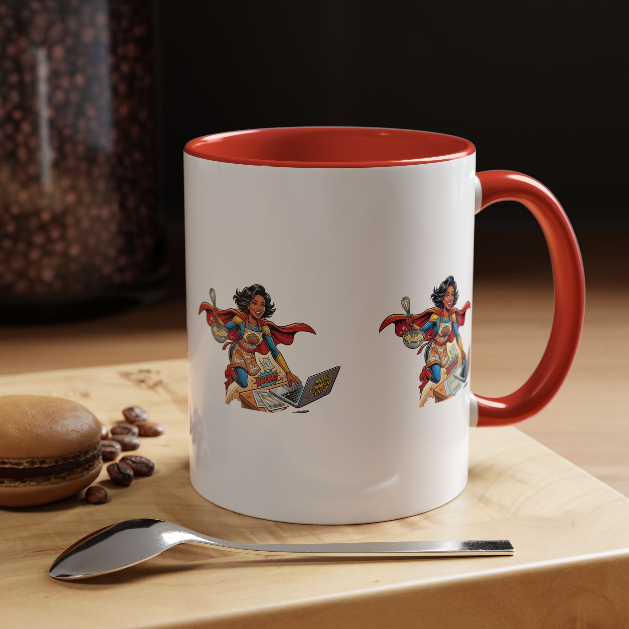 Supermom Coffee Mug — Mom Superhero Design, 'Boom!' Accent Mug (11/15oz)