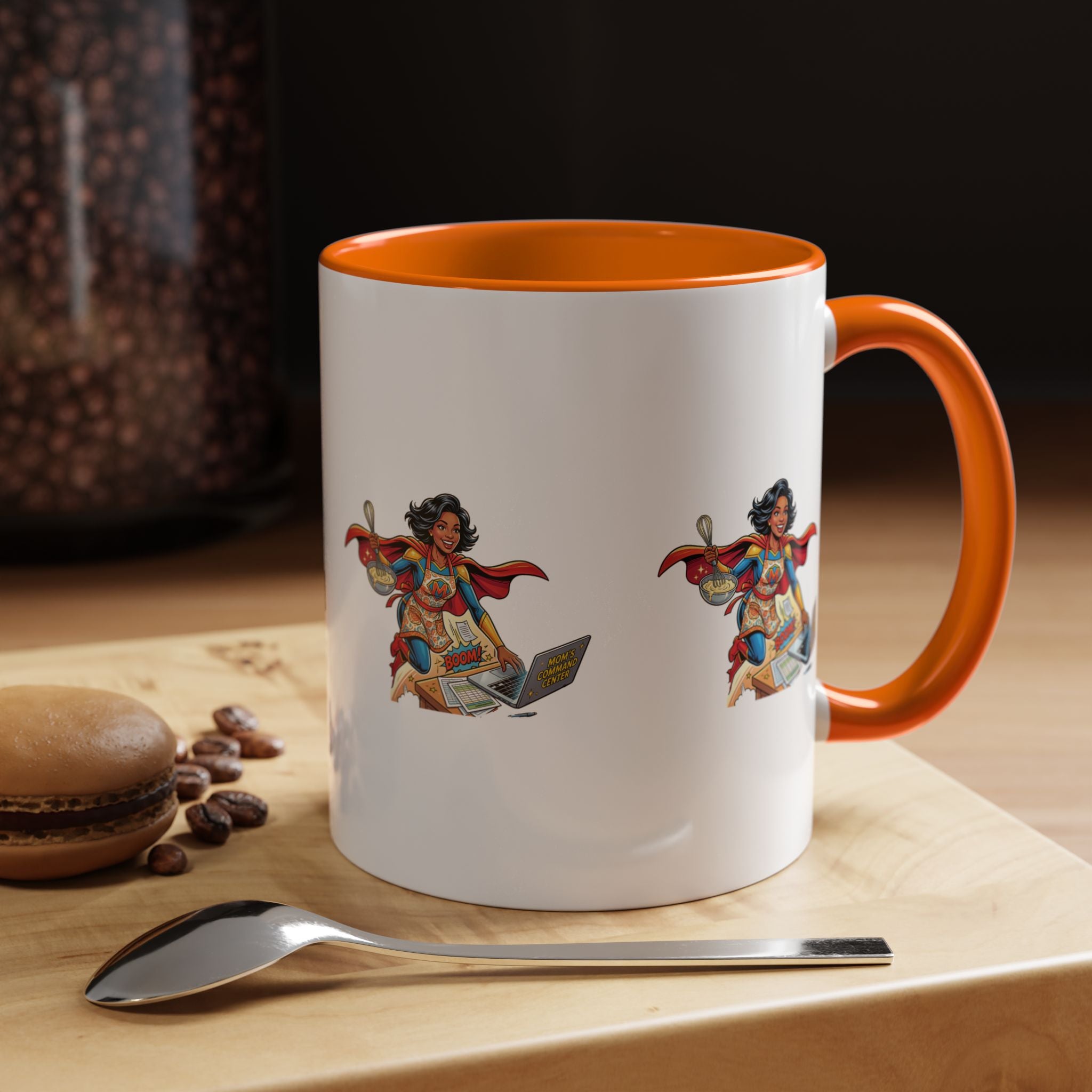 Supermom Coffee Mug — Mom Superhero Design, 'Boom!' Accent Mug (11/15oz)