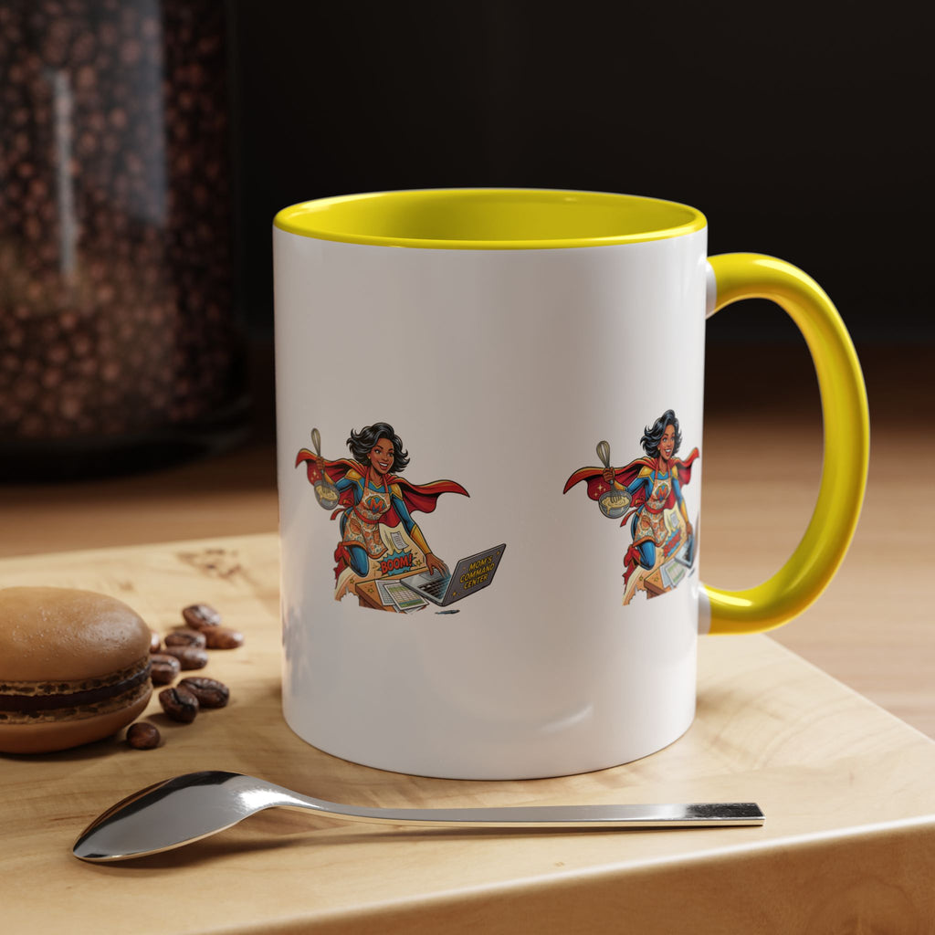 Supermom Coffee Mug — Mom Superhero Design, 'Boom!' Accent Mug (11/15oz)