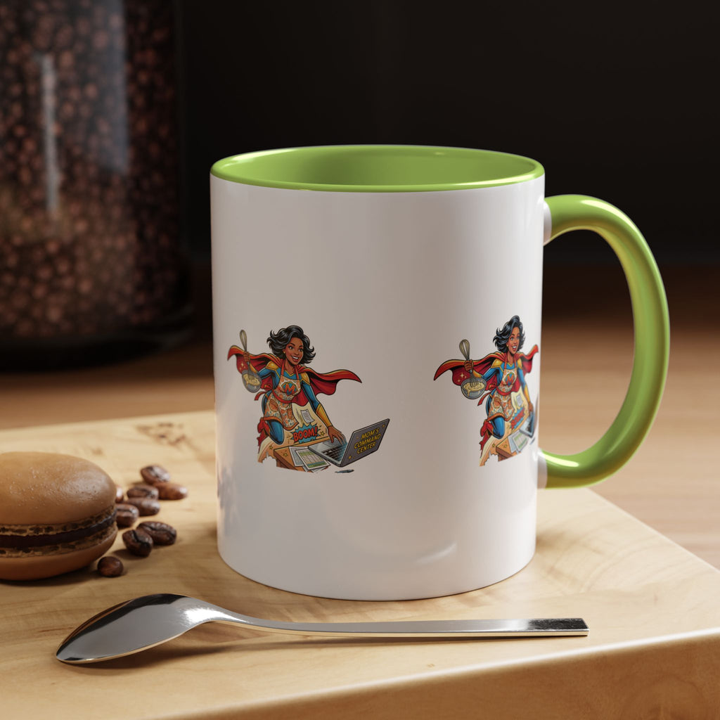 Supermom Coffee Mug — Mom Superhero Design, 'Boom!' Accent Mug (11/15oz)