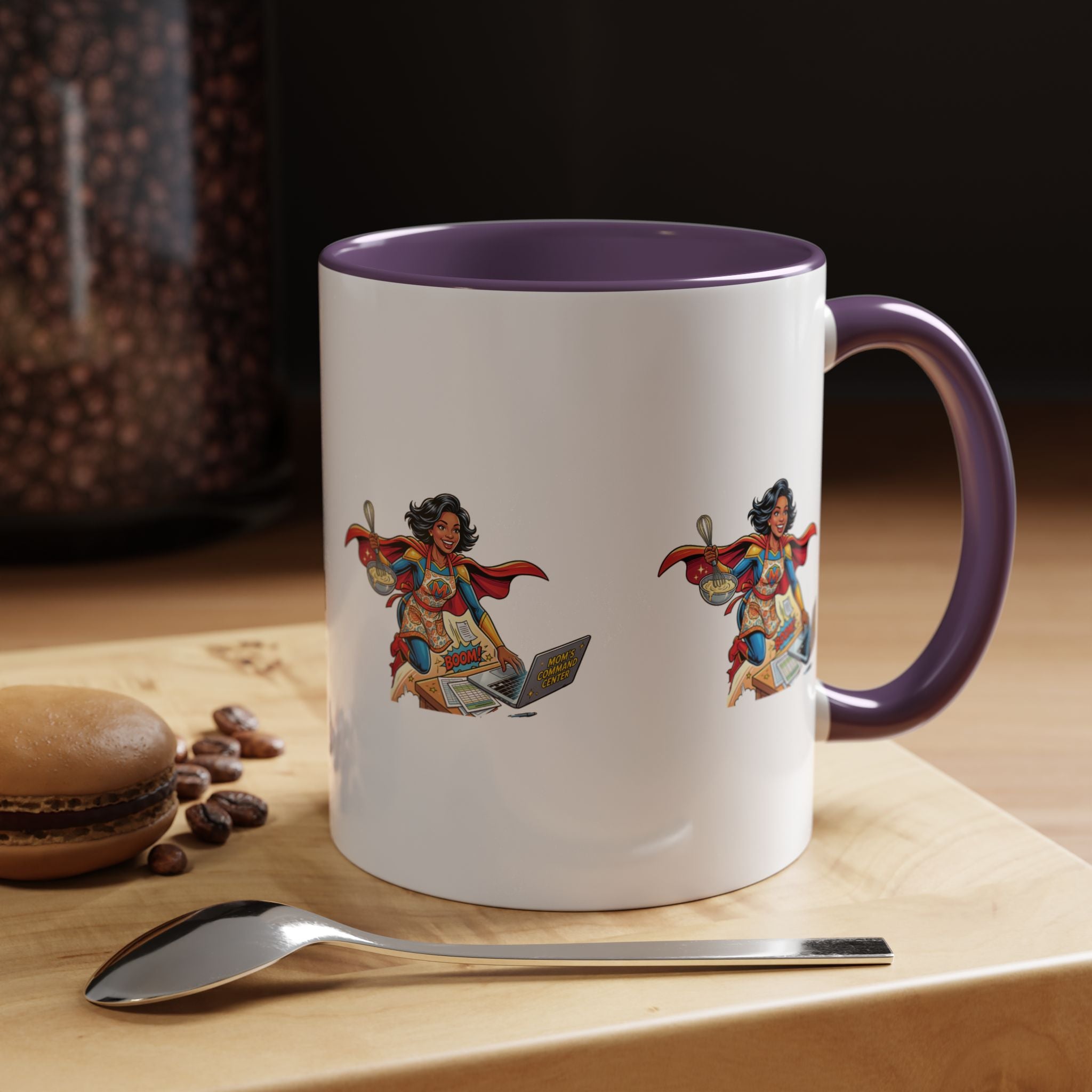 Supermom Coffee Mug — Mom Superhero Design, 'Boom!' Accent Mug (11/15oz)