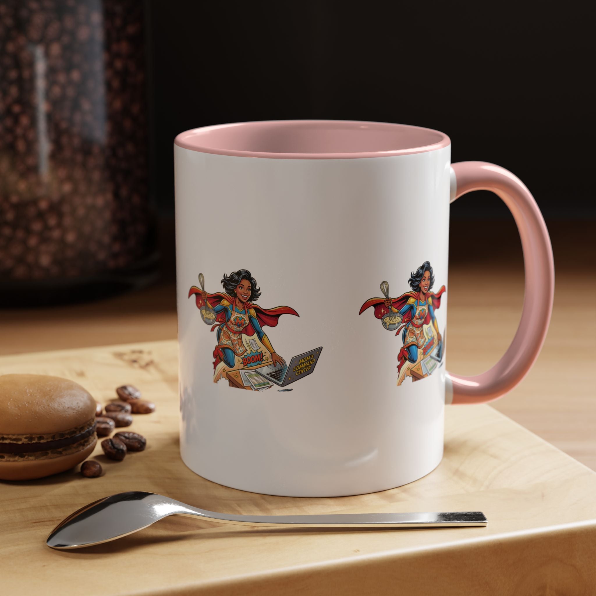 Supermom Coffee Mug — Mom Superhero Design, 'Boom!' Accent Mug (11/15oz)