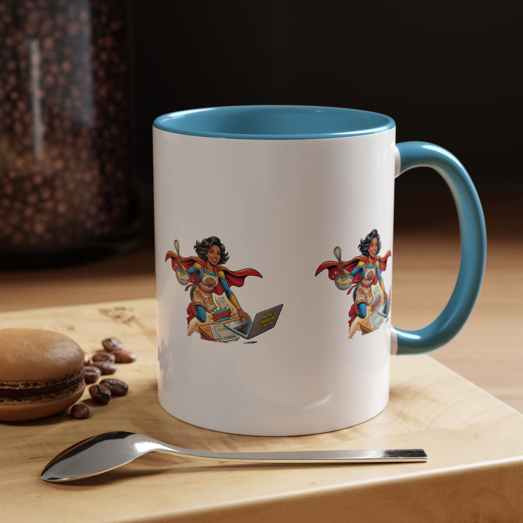 Supermom Coffee Mug — Mom Superhero Design, 'Boom!' Accent Mug (11/15oz)